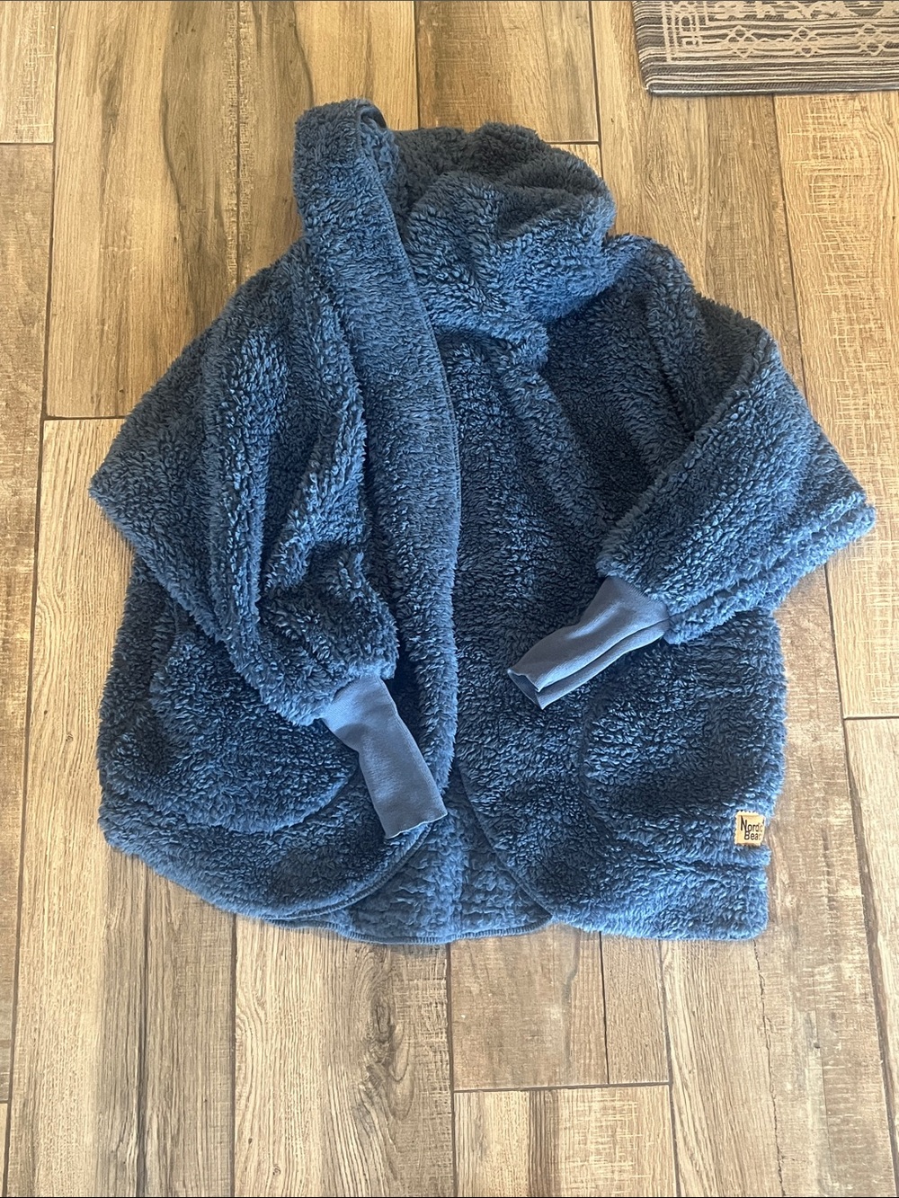 Cozy Teddy Jacket in Deep Blue - Women's Plush Hooded Coat